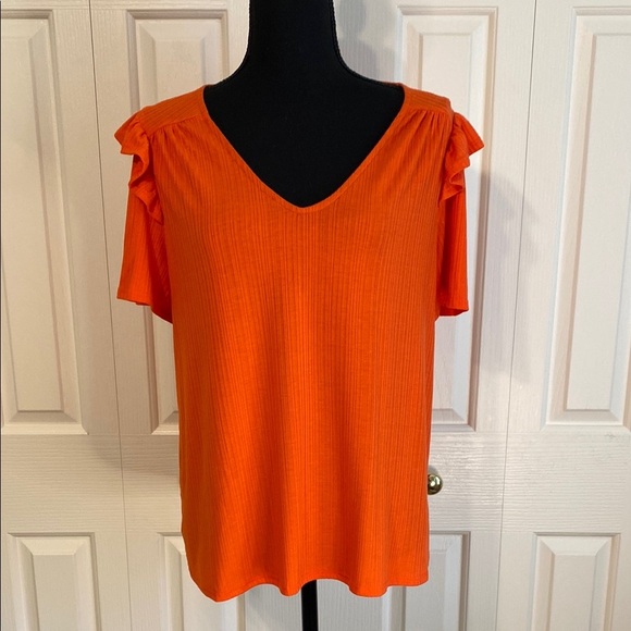 NWT W5 Tangerine Orange Ruffled Flutter Short Sleeve Extra Large Blouse - Picture 1 of 7